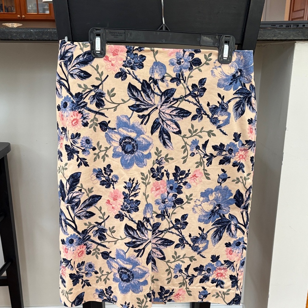 Talbots Cream Pencil Skirt with Blue & Pink Floral Print